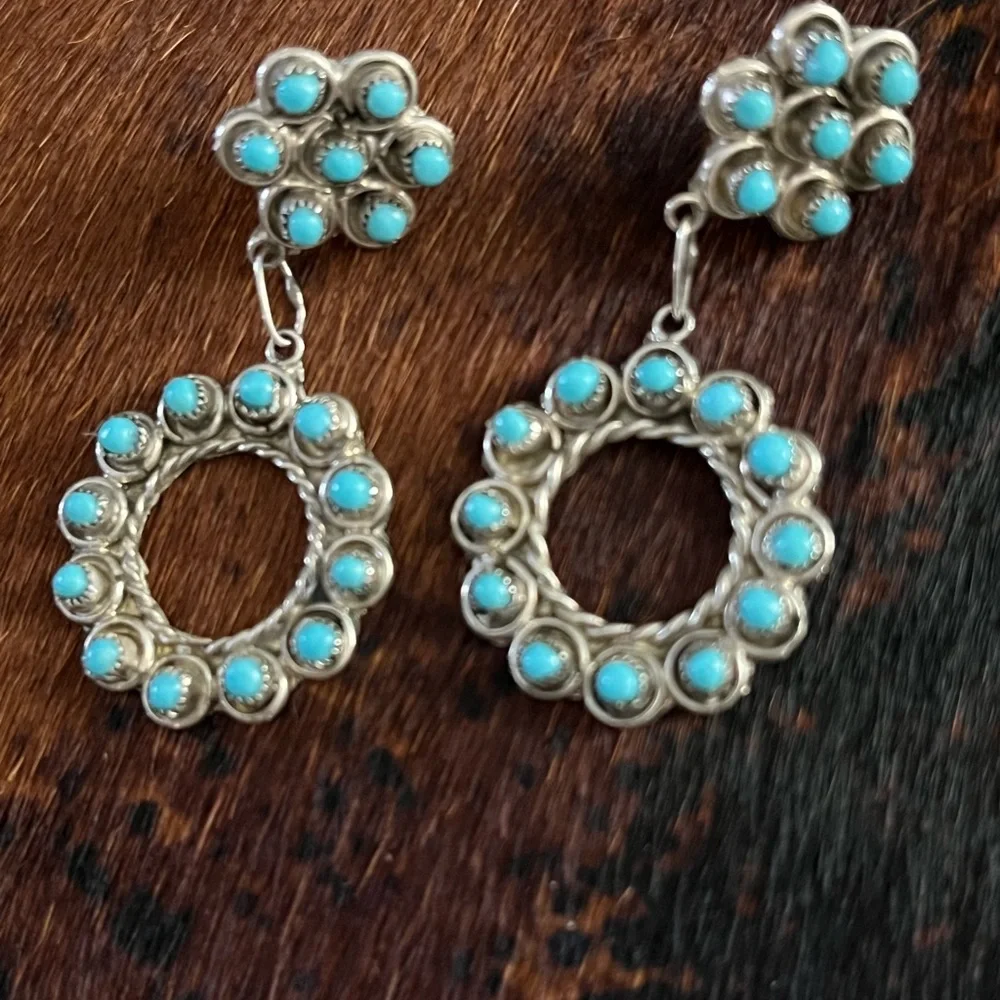 Turquoise Silver Dangle Earrings - Picture 1 of 4